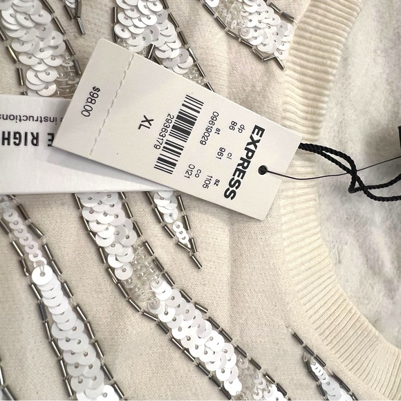 NEW Express Off White Tiger Stripe Embellished Glam Sweatshirt Sweater Top XL - Picture 9 of 16
